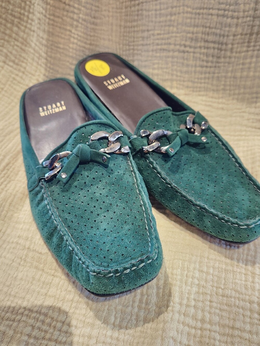 Stuart Weitzman Green Suede Loafer Mules